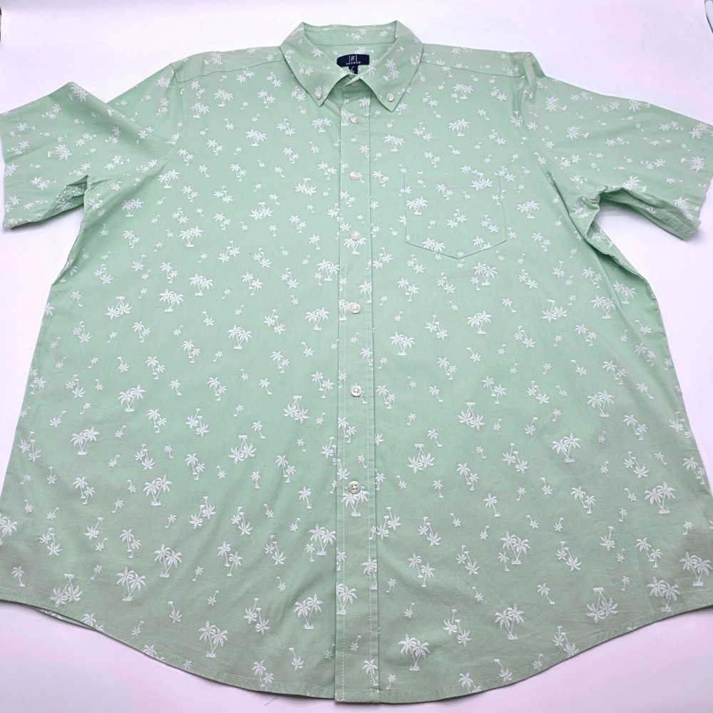 George Mens Palm Tree‎ Print Short Sleeve Button Down Shirt Green XL - Picture 2 of 11